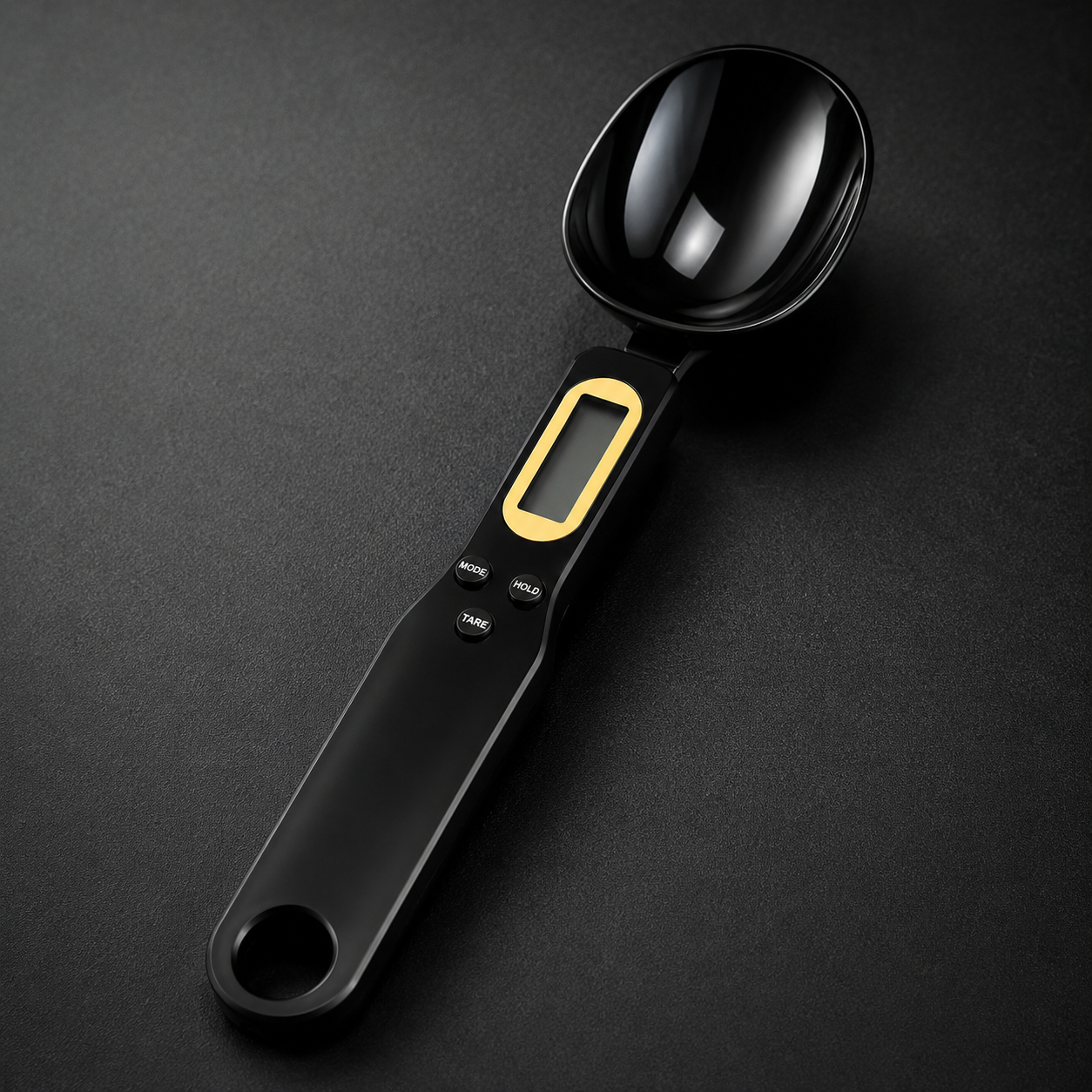 FitScoop in matte black on a dark surface